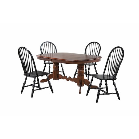 Fine-Line Andrews Double Pedestal Dining Set & Chestnut Table with Windsor Chairs Antique Black - 5 Piece FI2495711